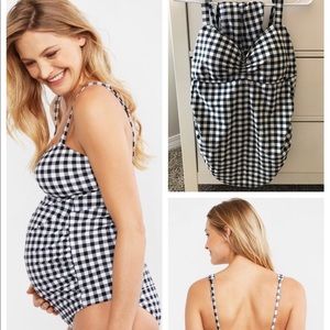 Large Motherhood Maternity ruched gingham swimsuit